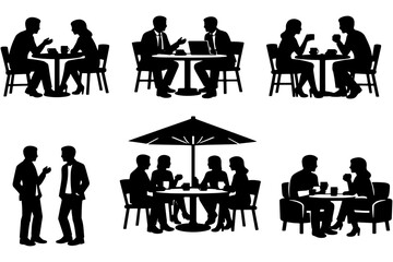 Fototapeta premium Silhouette People Talking, Dating and Socializing in Cafe Scenes