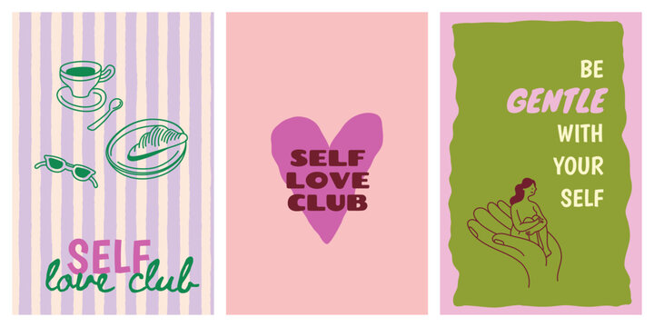 Vector logo design template, graphic element for advertising, branding, heart shape and love, doodle sketch mascot and character, self love and care concept