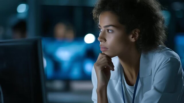 Faceless African American female engineer working on computer in modern factory, professional woman managing industrial manufacturing processes, with copy space