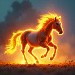 Horse on Fire with Flaming Mane Dramatic. Generative ai.