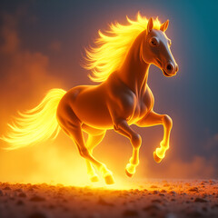 Horse on Fire with Flaming Mane Dramatic. Generative ai.