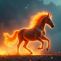 Horse on Fire with Flaming Mane Dramatic. Generative ai.