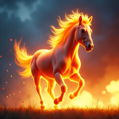 Horse on Fire with Flaming Mane Dramatic. Generative ai.