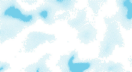 Blue abstract halftone camouflage pattern with scattered dots on white background © HexaFrame