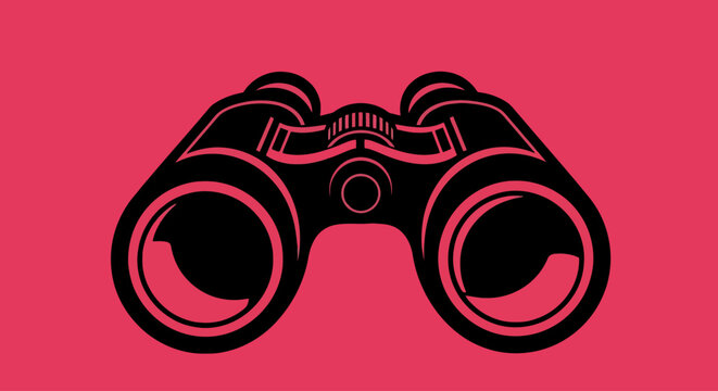 Black Binoculars Illustration on Red Background.