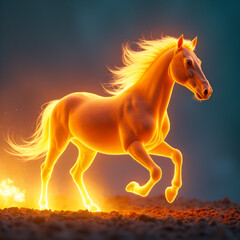 Horse on Fire with Flaming Mane Dramatic. Generative ai.