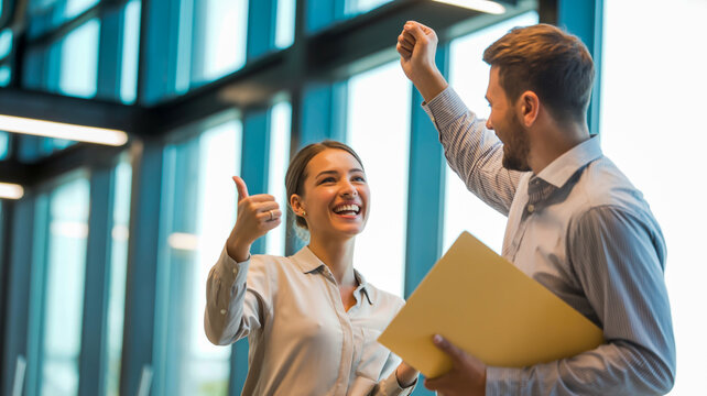 Professional colleagues celebrating success in a modern office environment