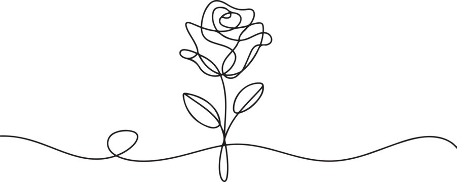 Continuous one line rose flower drawing of outline flat. one line art icon drawing vector