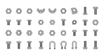Various metal bolts nuts and industrial hardware fasteners collection. © ampuh
