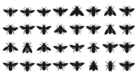 Fototapeta premium Collection of various insect silhouettes displayed in a grid pattern against a plain background from a direct viewpoint