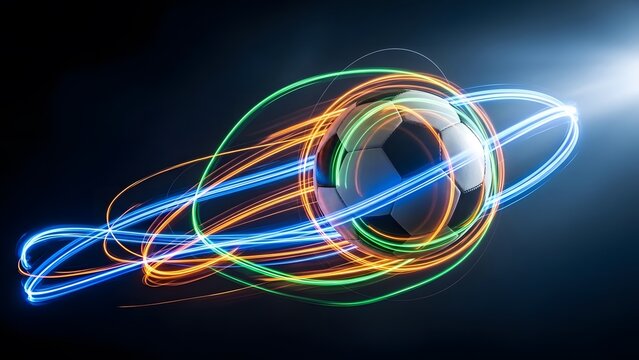 Vibrant light trails in motion against dark background