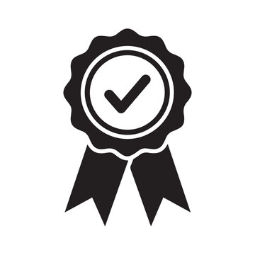 Vector black award ribbon icon with check mark