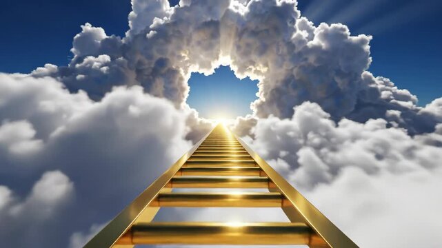 Golden Ladder Ascending to Bright Sunlight in the Clouds 4K