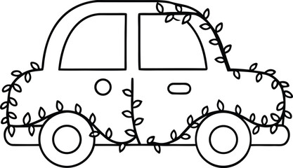 Obraz premium rusting car overgrown by ivy line art vector illustration on transparent background