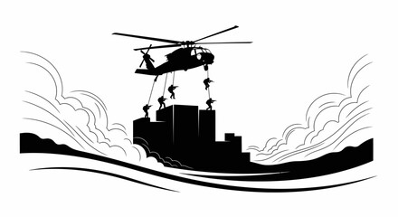 Obraz premium Helicopter Delivering Supplies to Soldiers on a Ship During a Storm