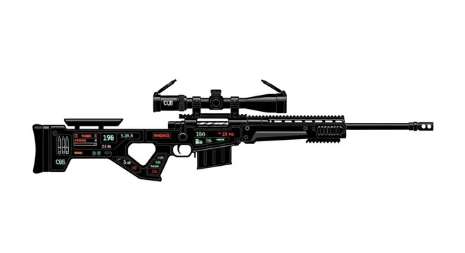 Futuristic Sniper Rifle with Digital Display, Sci-Fi Weapon, Tactical Gear