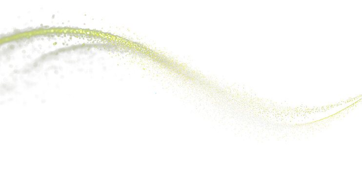 Dust trail magic sparks, green glowing wave and realistic light particles isolated on white. Overlay sparkling pollen or dust for spring designs png
