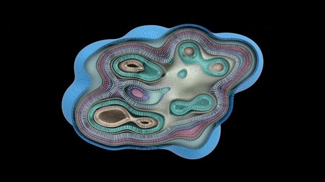 Cell cross section with membrane layers, organelles and internal compartments on transparent background for biology and medical use.