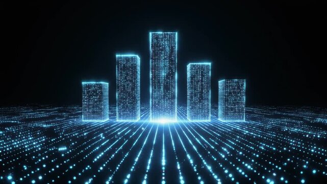 Glowing digital server towers cloud computing security centralized management glowing data futuristic data center visualization digital data tower