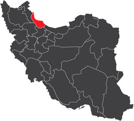 Obraz premium Gilan Province Map of Iran Silhouette with Regions Vector Illustration