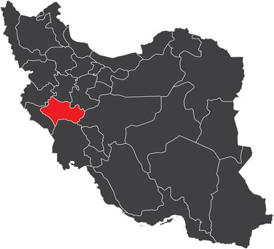 Lorestan Province Map of Iran Silhouette with Regions Vector Illustration