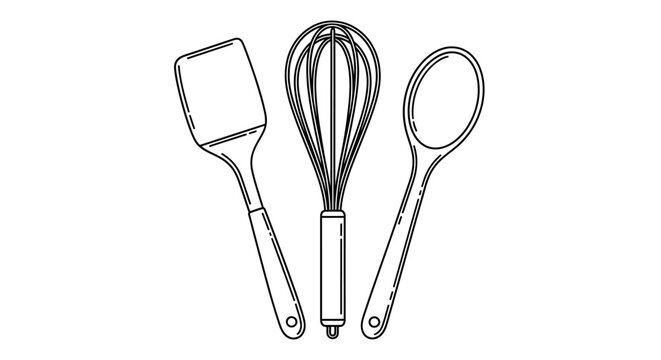 Kitchen utensils for cooking and baking.