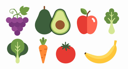 Fototapeta premium A variety of colorful fruit and vegetable icons.