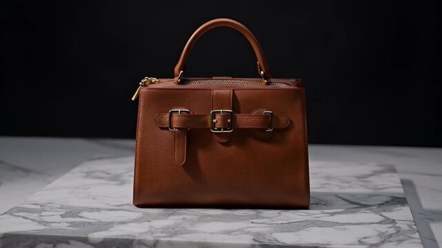 Elegant brown handbag isolated on dark backdrop for fashion design
