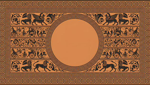 Ancient Greek Decorative Border with Mythological Creatures and Geometric Patterns
