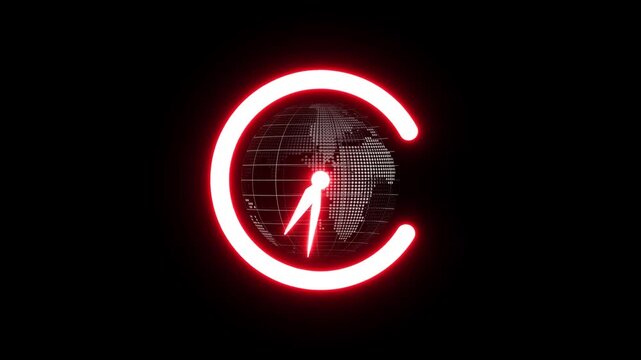 digital world clock technology motion background,futuristic neon global clock technology animation,glowing digital clock with world map technology background