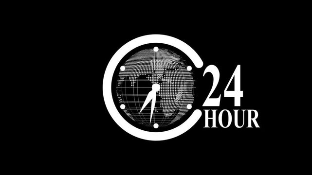  24 Hour Clock Icon with Globe and Time Zone Overlay, Representing Global Business and Continuous Operations,A vibrant 24-hour clock icon featuring a stylized globe and time zone markers, symboliz