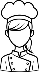 Fototapeta premium Hand Drawn Woman as Chef Black and White Avatar Illustration in Minimal Line Art Style Design