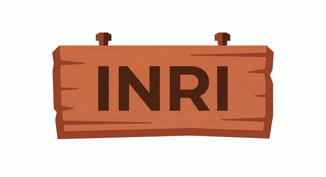 Wooden sign with INRI inscription from the cross of Jesus representing Easter crucifixion