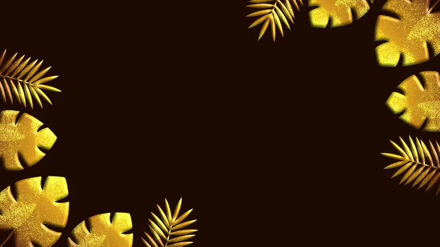 Golden Monstera Tropical Leaf Dark Brown Corner Luxury Loop Animation Background