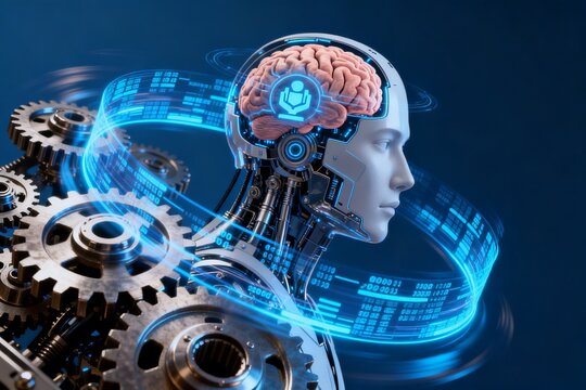 Robot head with brain and gears