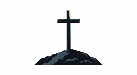 Dark christian cross on rocky hill calvary easter silhouette