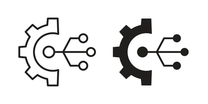 Digital technology gear icon concept. Silhouette, glyph symbol. Isolated design.