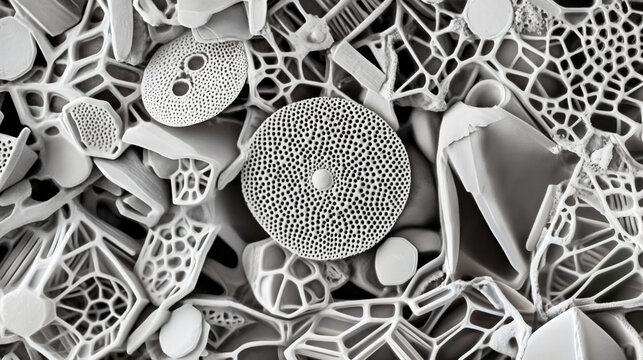 Wide Scanning Electron Micrograph of Diverse Diatom Population