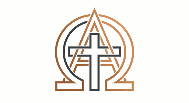Alpha and Omega letters with christian cross Easter symbol of resurrection and eternal life