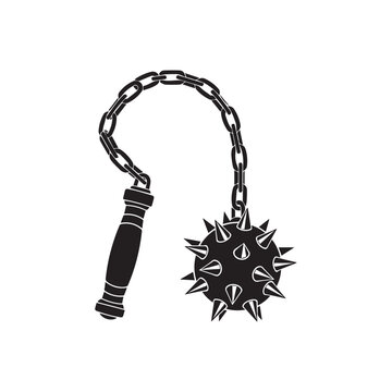 Vector illustration of a flail weapon with spiked ball and chain