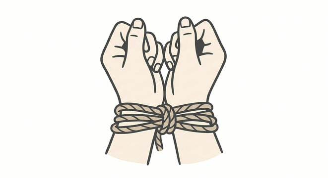 Bound hands with rope symbolizing sin and redemption through Easter resurrection of Christ