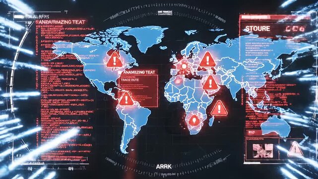 Global Cyberattack Map Display Revealing Digital Threats.
