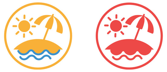 Beach, umbrella icon set featuring editable linear summer vacation parasol symbols, seaside leisure concept icons, clean minimal outline vector illustration collection for travel, tourism © welcome