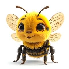 Naklejka premium A fluffy, cartoonish bumblebee with big eyes and a sweet smile, isolated on white