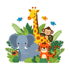 Obraz premium Cute Jungle Animals Cartoon Characters