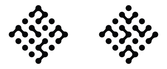 Fototapeta premium Abstract geometric figures of connected molecules. Pattern of black meta balls isolated on white background. Seamless horizontal border design element with fluid shapes and floating circular ink blobs
