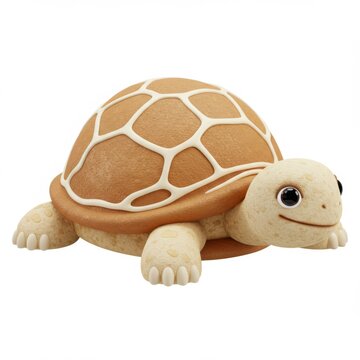 Cute Turtle with Patterned Shell in Beige and White Isolated on White