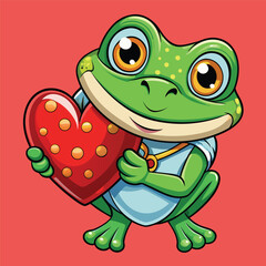 Obraz premium Valentine Frog Holding Heart Cartoon Vector Illustration
