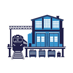 Fototapeta premium Train Station Building with Train and Luggage.