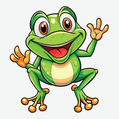 Obraz premium Happy Frog Waving Cartoon Character Vector Illustration